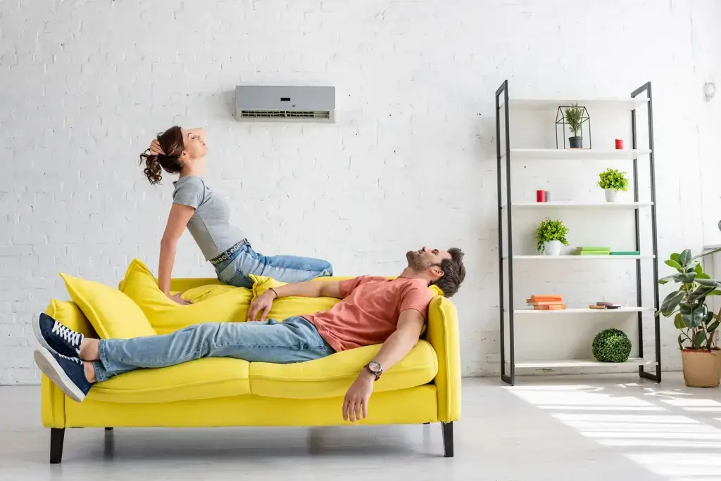 Happy couple after Air conditioning repairs fixed their ac unit